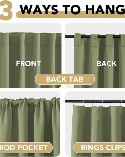 H.VERSAILTEX Blackout Curtains for Living Room Thermal Insulated Window Treatment Panels Room Darkening Blackout Drapes Back Tab/Rod Pocket Bedroom Draperies, 52 x 84 Inch, Sage, 2 Panels