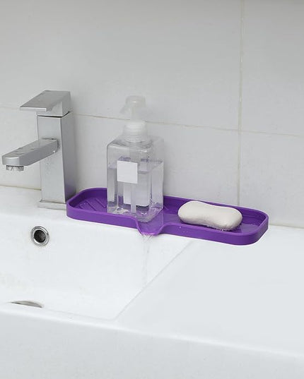 Silicone Bathroom Soap Dishes with Drain Spout-Bathroom and Kitchen Sink Organizer,Sponge Holder,Dish Soap Tray,Perfect for Dispenser,Scrubber,Bottle,Cup on Sink or Counter-Purple 12"×4"