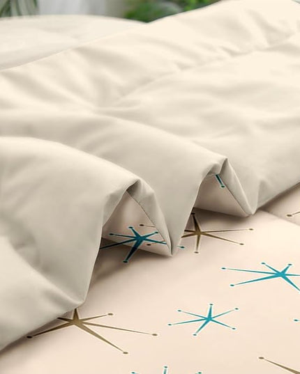 Comforter Set Twin Size, Mid Century Vintage Atomic 5 Pcs Bedding for Kids and Adults, Retro Geometric Science Bed Sheet Sets with Fitted Sheet Pillowcase & Sham for Bedroom Bed Decor