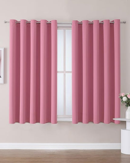 ChrisDowa Blackout Curtains 70 inches Wide for Bedroom - 2 Panels Set Extra Wide Grommet Thermal Insulated Room Darkening Curtains for Living Room (Pink, 70 x 63 Inch)