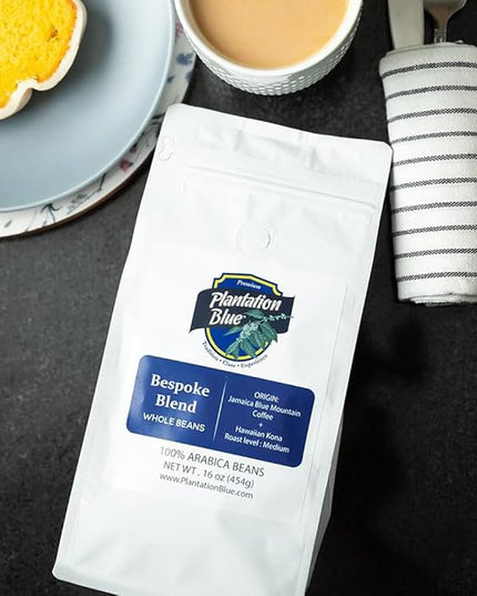 Plantation Blue Bespoke Blend of Blue Mountain and Hawaiian Kona Coffee Whole Beans (1lb)