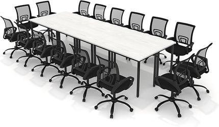 Bonzy Home Conference Table Chairs Set 14FT, 165"x47.2"x29.5" 6pcs Tables & 16pcs Chairs Set for Conference Room Meeting Room Office, White