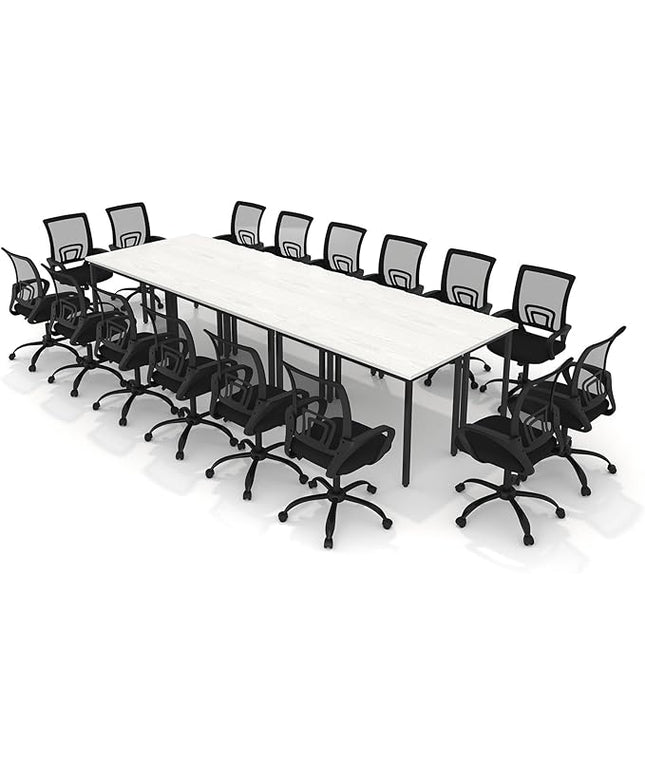 Bonzy Home Conference Table Chairs Set 14FT, 165"x47.2"x29.5" 6pcs Tables & 16pcs Chairs Set for Conference Room Meeting Room Office, White