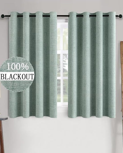 MIULEE Linen Texture Curtains for Bedroom Solid 100% Blackout Thermal Insulated Seafoam Green Curtains Grommet Room Darkening Curtains/Draperies for Living Room Nursery 52x54 Inch (2 Panels)