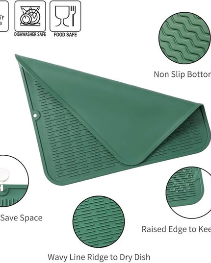 Silicone Dish Drying Mat for Multiple Usage,Easy clean,Eco-friendly,Heat-resistant Silicone Mat for Kitchen Counter or Sink,Refrigerator or Drawer Liner Green 2XL 24 inches x 18 inches