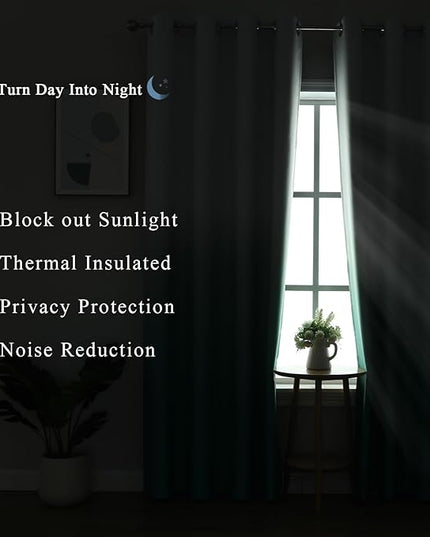 Estelar Textiler Teal and Greyish White Ombre Full Light Blocking Blackout Curtains for Living Room 54 Inch Long, Energy Saving Grommet Window Curtains for Bedroom, 52x54 inch, 2 Panels