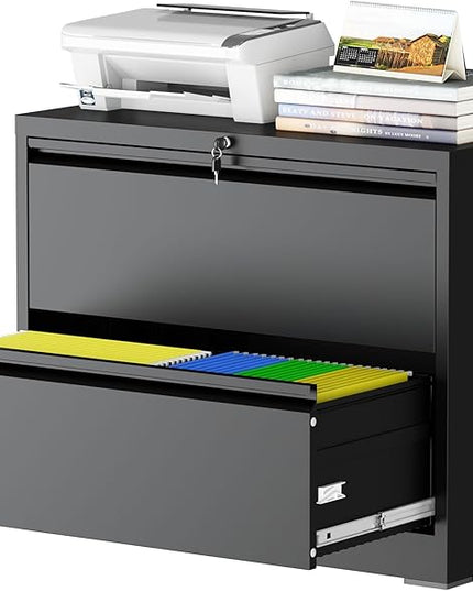 2 Drawer Lateral File Cabinet with Lock, File Cabinet, Metal Lateral Filing Cabinets for Home Office, File Storage Cabinet for Legal/Letter/A4 Documents, Assembly Required (Black, 35'W)