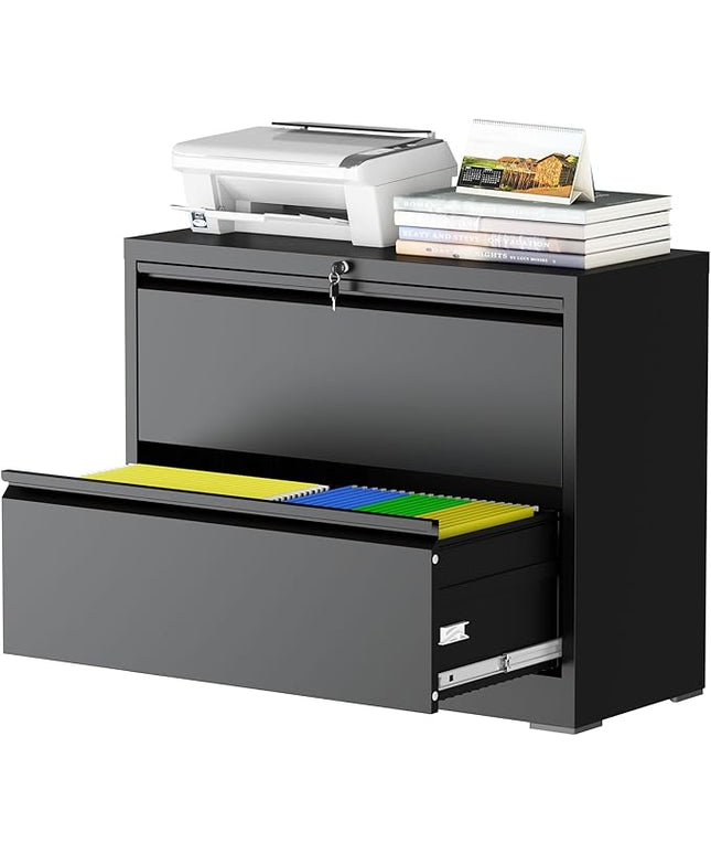 2 Drawer Lateral File Cabinet with Lock, File Cabinet, Metal Lateral Filing Cabinets for Home Office, File Storage Cabinet for Legal/Letter/A4 Documents, Assembly Required (Black, 35'W)