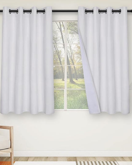 Easy-Going Linen Look 100% Blackout Curtain 52x63 Inch Window Curtain Drapes for Bedroom, Living Room Thermal Insulated Room Darkening (Set of 2 Panels, White)