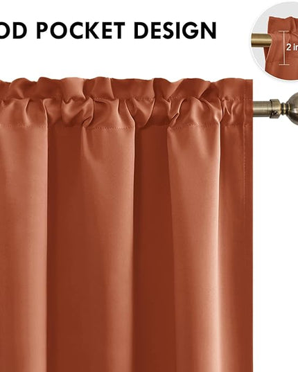 DWCN Blackout Curtains Thermal Insulated, Energy Saving & Noise Reducing Bedroom and Living Room Curtains, Burnt Ochre, W 38x L 45 Inch, Set of 2 Rod Pocket Curtain Panels