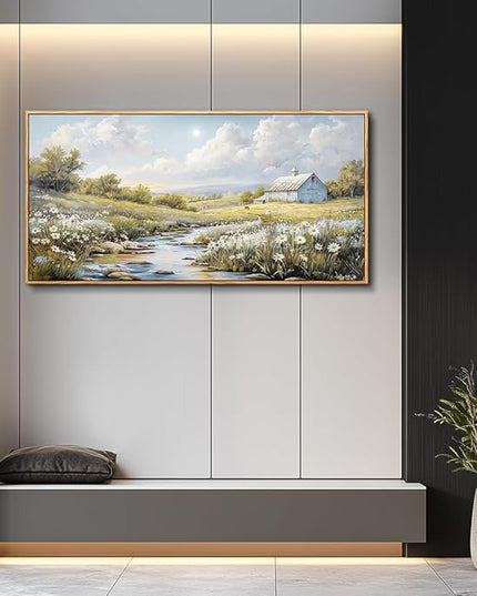 PHAOHUAXM Wall Art For Living Room Large Canvas Wall Decor For Bedroom Flower Watercolour Painting Office Decoration Countryside Scenery Mural Artwork Ready To Hang Home Decor 24x48 In Wood Framed