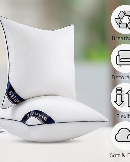 Siluvia Euro Pillows 26x26 Pillow Inserts Set of 2 Square Throw 26 Pillow with 100% Cotton Cover for Sofa, Couch, and Bed - White