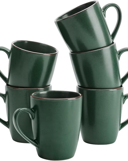 famiware Venus Coffee Mugs for 6, 14 oz Mug Set, Dringking Cup with Handle for Coffee, Tea, Cocoa, Milk, Dark Green