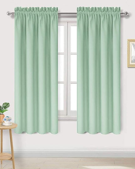 DWCN Blackout Curtains Room Darkening Thermal Insulated Bedroom Curtains Window Curtain Panels, 42 x 63 inches Long, Set of 2 Light Green Rod Pocket Drapes