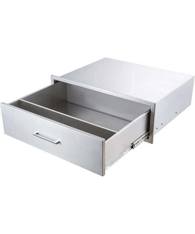 Outdoor Kitchen Single Drawer Stainless Steel BBQ Enlarger -30" W x 10" H x 23" D Enclosed Built-in Drawer Flush Mount for Outdoor Kitchens & BBQ Islands