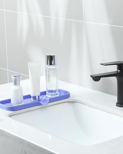 Silicone Bathroom Soap Dishes with Drain Spout-Bathroom and Kitchen Sink Organizer,Sponge Holder,Dish Soap Tray,Perfect for Dispenser,Scrubber,Bottle on Sink or Counter-Light Purple 12"×4"