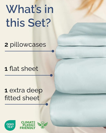 Extra Deep Twin XL Sheet Set - 4 Piece Breathable & Cooling Sheets - Hotel Luxury Bed Sheets Set - Easy & Secure Fit - Soft, Wrinkle Free & Comfy Sheets Set - Ice Blue Sheet Set w/Extra Deep Pockets