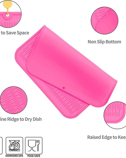 Silicone Dish Drying Mat for Multiple Usage,Easy clean,Eco-friendly,Heat-resistant Silicone Mat for Kitchen Counter or Sink,Refrigerator or Drawer Liner Rose XL 18 inches x 16 inches