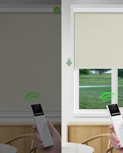ZSHINE Motorized Blackout Window Blinds Customize Width Remote Control Rechargeable Motor Roller Shades for Windows, Home, Office, Hotel, Club, Restaurant(82026B)
