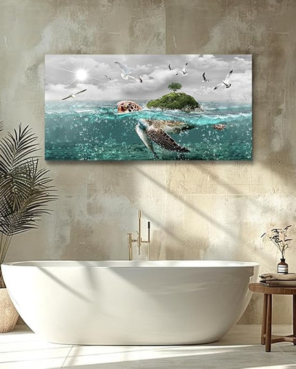 Canvas Wall Art For Living Room Large Size Wall Decor For Bedroom Artwork For Walls Pictures Sea Turtles Canvas Art Prints Bathroom Decoration Blue Ocean Paintings Ready To Hang Room Home Decorations