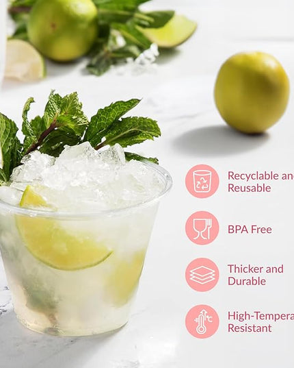Prestee 250-Pack - 9oz Clear Plastic Cups - Durable Disposable Plastic Wine Glasses for Party, Weddings, and Catering - Small Drinking Glasses for Cocktails and Beverages - Heavy-Duty Fruit Punch Cups
