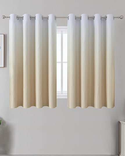 Estelar Textiler Beige and Greyish White Blackout Curtains for Bedroom 54 Inches Long, Room Darkening Thermal Insulated Ombre Grommet Curtains & Drapes for Kitchen and Bathroom, 52Wx54L, 2 Panels