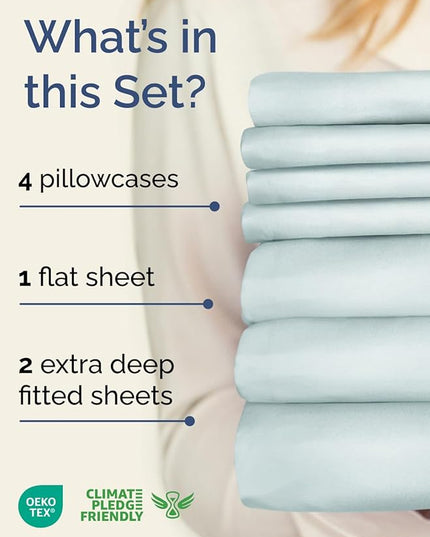 Extra Deep Split King Sheet Set - 7 Piece Breathable and Cooling Sheets - Hotel Luxury Bed Sheets Set - Easy Fit - Soft, Wrinkle Free and Comfy Sheets Set - Ice Blue Sheet Set with Extra Deep Pockets