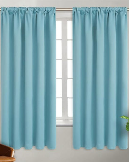 BGment Aqua Curtains 63 inch Length for Bedroom - Rod Pocket and Back Tab Blackout Curtains Thermal Insulated Room Darkening Curtains for Living Room, 2 Window Curtain Panels (Each 38 x 63 Inch)