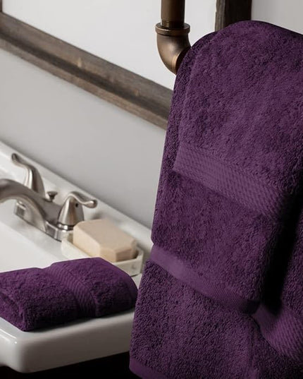 Superior Egyptian Cotton Pile 3 Piece Towel Set, Includes 1 Bath, 1 Hand, 1 Face Towel/Washcloth, Ultra Soft Luxury Towels, Thick Plush Essentials, Guest Bath, Spa, Hotel Bathroom, Plum