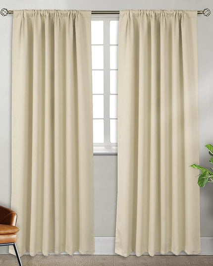BGment Rod Pocket and Back Tab Blackout Curtains for Bedroom - Thermal Insulated Room Darkening Curtains for Living Room, 2 Window Curtain Panels (52 x 95 inch, Beige)