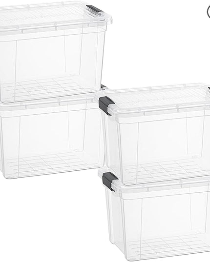 Superio Clear Storage Boxes with Lids, 4.7 Quart Plastic Container Bins for Organizing, Stackable Crates, BPA Free, Non Toxic, Odor Free, Organizers for Home, Office and Dorm, 4 Pack