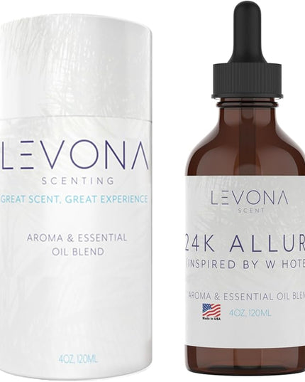 Levona Scent Essential Oil - Fresh Aroma for Home, Office, Hotel & Spa, Ideal for Humidifiers & Diffusers, Hotel Fragrance with Bergamot, Lemon & Lemongrass - 120ml / 4 fl oz, 24K Allure