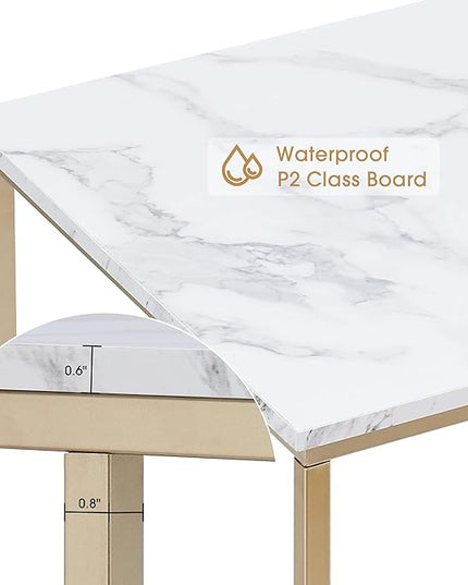ivinta Computer Desk, Home Office Desk with Storage Shelves for Living Room, Bedroom, Office, Whale-ML55 (White and Gold, 55")