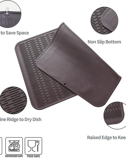 Silicone Dish Drying Mat for Multiple Usage,Easy clean,Eco-friendly,Heat-resistant Silicone Mat for Kitchen Counter or Sink,Refrigerator or Drawer Liner Coffee 4XL 32 inches x 18 inches