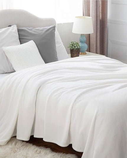 Bedsure GentleSoft Fleece Blanket Twin Size White - 300GSM Lightweight Plush Fuzzy Cozy Soft Warm Blanket for Bed, Sofa, Couch, Travel, Camping, 60x80 inches