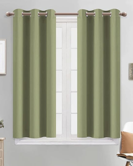 Yakamok Light Blocking Window Blackout Curtains Thermal Insulated Room Darkening Drapes for Bedroom,Solid Grommet Top Window Panels, 38x45 Inch, Sage Green, 2 Panels