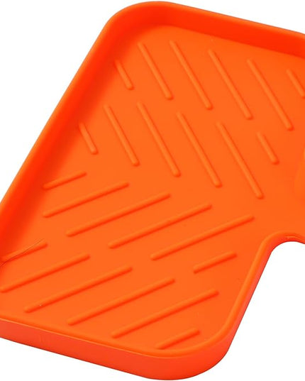 Silicone Bathroom Soap Dishes with Drain Spout-Bathroom and Kitchen Sink Organizer,Sponge Holder,Dish Soap Tray,Perfect for Dispenser,Scrubber,Bottle,Cup on Sink or Counter-Orange 9.6"×5.3"