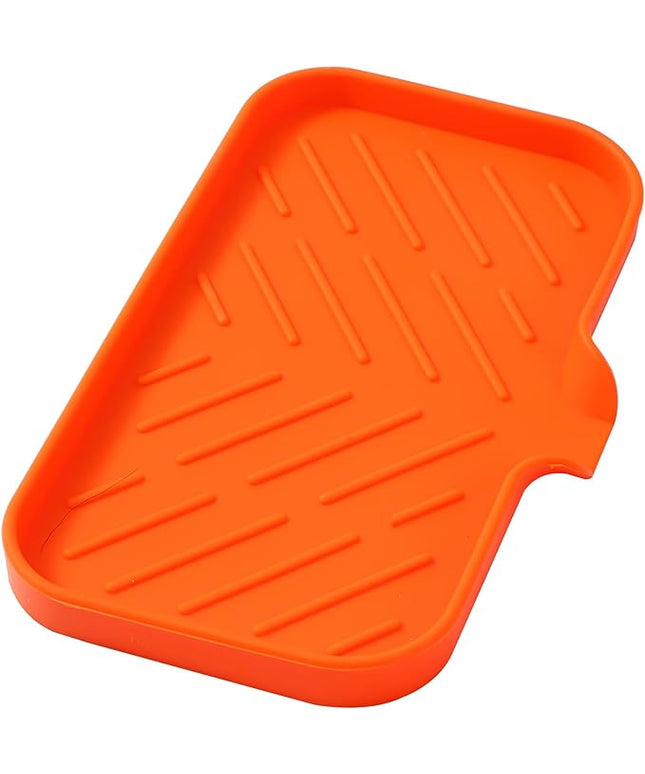 Silicone Bathroom Soap Dishes with Drain Spout-Bathroom and Kitchen Sink Organizer,Sponge Holder,Dish Soap Tray,Perfect for Dispenser,Scrubber,Bottle,Cup on Sink or Counter-Orange 9.6"×5.3"