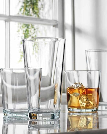 Glaver's Drinking Glasses Set of 8 Mixed Glassware Set, 4 Highballs 17 Oz., 4 Whiskey Glasses 13 Oz., Great For Cocktail Whisky and other Beverages. Dishwasher Safe.