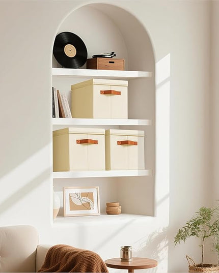 Storage Bins with Lids - Large Fabric Closet Bins with Lid, 6 Pack Clothes Organizers and Storage, Collapsible Stackable Cube Basket for Home, Office, Dorm, Beige