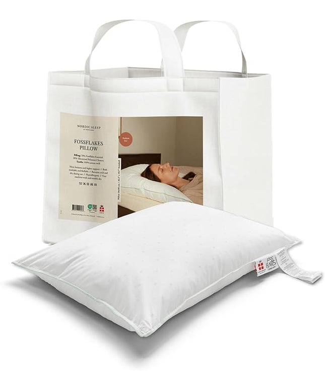 FOSSFLAKES Nordic Sleep, Bed Pillow Hypoallergenic Supportive with Down Alternate, Breathable and Machine Washable, Ideal for Side Sleepers (White Medium Low, King (U.S. Standard))