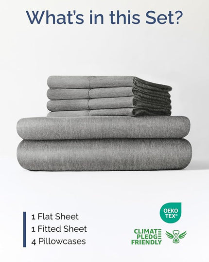 Extra Deep King Sheet Set - 6 Piece Breathable and Cooling Sheets - Hotel Luxury Bed Sheets Set - Easy Fit - Soft, Wrinkle Free and Comfy Sheets Set - Heathered Grey Sheet Set with Extra Deep Pockets