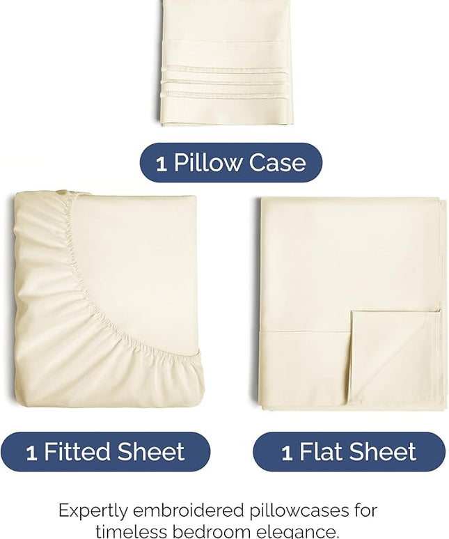 Twin XL Size 3 Piece Sheet Set - Comfy Breathable & Cooling Bed Sheets Set - Hotel Luxury Bedding for Women, Men, Kids, Teens, Boys & Girls - Deep Pockets, Soft, Wrinkle Free - Oeko-Tex - Off White