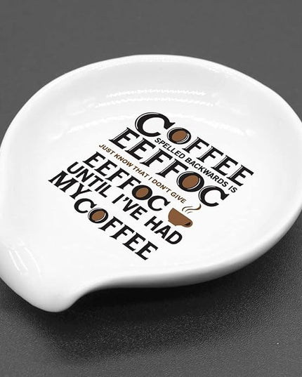 Funny Coffee Colored Pattern Ceramic Coffee Spoon Holder-Coffee Spoon Rest -Coffee Station Decor Coffee Bar Accessories-Coffee Lovers Gift for Women and Men-Coffee Spelled Backwards is eeffoc