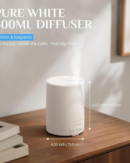 ASAKUKI Essential Oil Diffuser, 5-in-1 Quiet Humidifier, Home Fragrance Aroma Diffuser with 7 LED Color Changing Light and Auto-Off Switch (Pure White)
