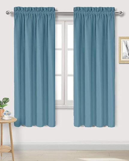 DWCN Blackout Curtains for Living Room Thermal Insulated, Energy Saving & Noise Reducing Bedroom Curtains, Stone Blue, W 42x L 72 Inch, Set of 2 Rod Pocket Curtain Panels