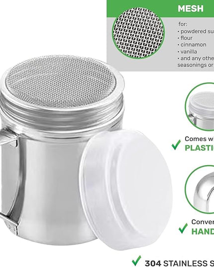 Powder Shaker Stainless Steel | Sturdy Salt Dispenser With Dust-Proof Lid,Container Jar With Handle, Kitchen Utensils & Gadgets For Baking Camping Travel, Companion Table Coffee Sugar Flour