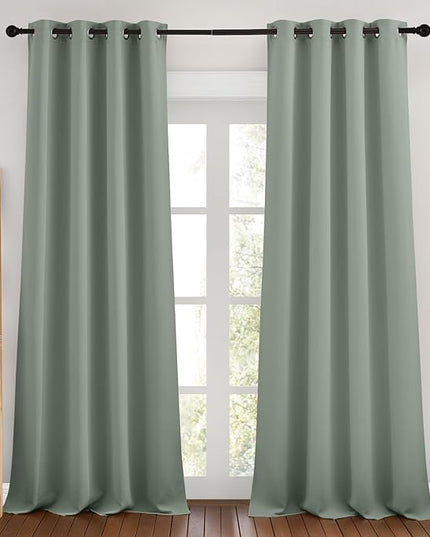 NICETOWN Sage Green Curtains 96 inches Long, Grommet Thermal Insulated Blackout Curtains Privacy Window Treatments for Boys Room/Living Room, W46 x L96, 2 Panels