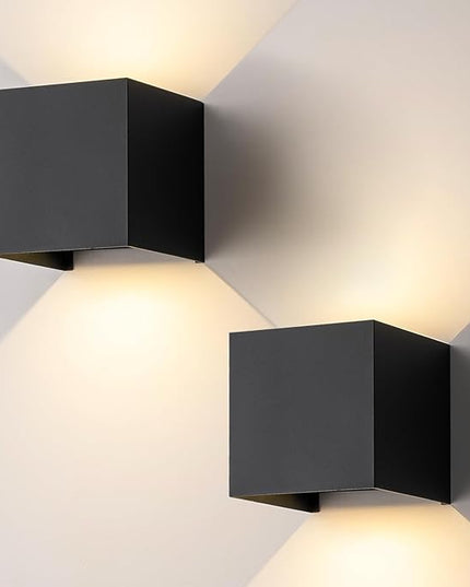 15W Outdoor Wall Light 3000K Up and Down Square LED Modern Wall Sconce Adjustable Black Porch Light IP65 Waterproof Aluminum Exterior Fixture for,Stair,Garage,Patio,Garden (2 Pack)