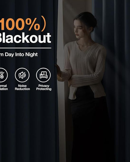 100% Blackout Curtains Thick Soft Curtain 2 Panels Set for Small Bedrooms/Children's Rooms, Linen-Look Textured Full Light Blocking Room Darkening Thermal Insulated Drapes (W52xL54, Blue)